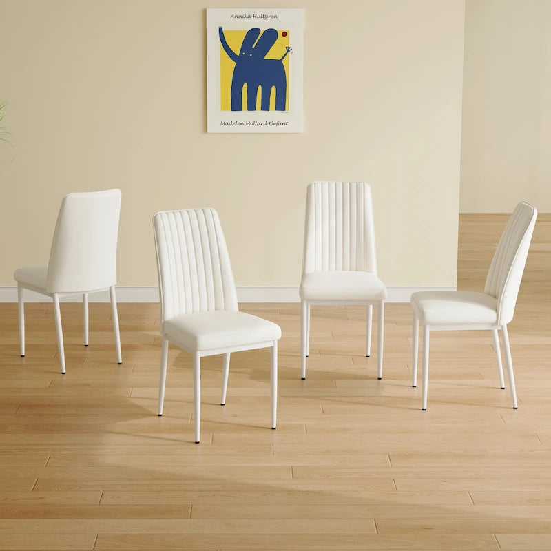 Modern Dining Chair Set of 4 Leather Upholstered Dining Chair with Vertical Striped Backrest Kitchen Chair with Metal Legs 11