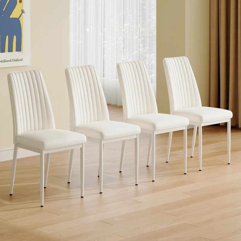 Modern Dining Chair Set of 4 Leather Upholstered Dining Chair with Vertical Striped Backrest Kitchen Chair with Metal Legs 3
