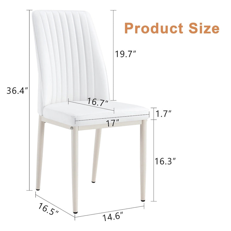 Modern Dining Chair Set of 4 Leather Upholstered Dining Chair with Vertical Striped Backrest Kitchen Chair with Metal Legs 4