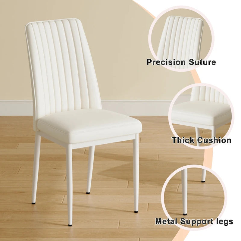 Modern Dining Chair Set of 4 Leather Upholstered Dining Chair with Vertical Striped Backrest Kitchen Chair with Metal Legs 5