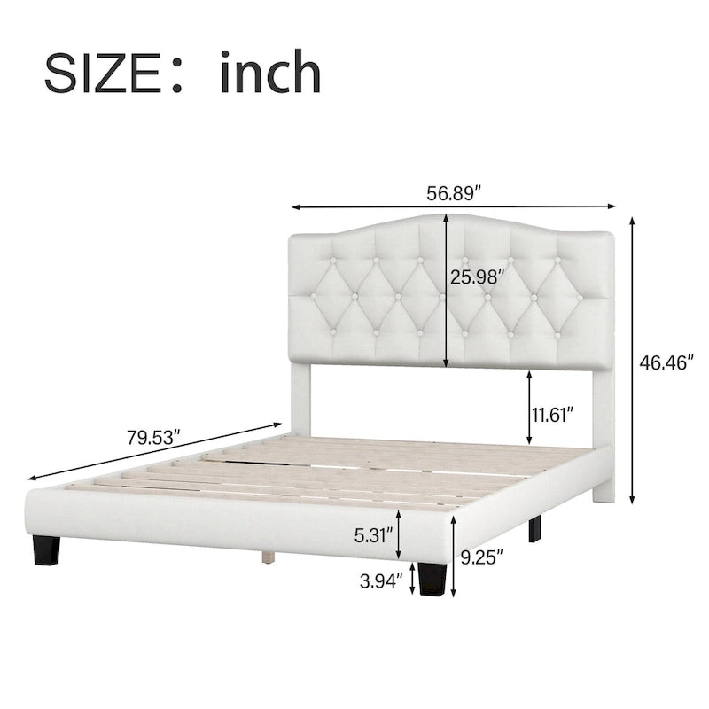 Upholstered Platform Bed with Saddle Curved Headboard and Diamond Tufted Details, Full, Beige 8