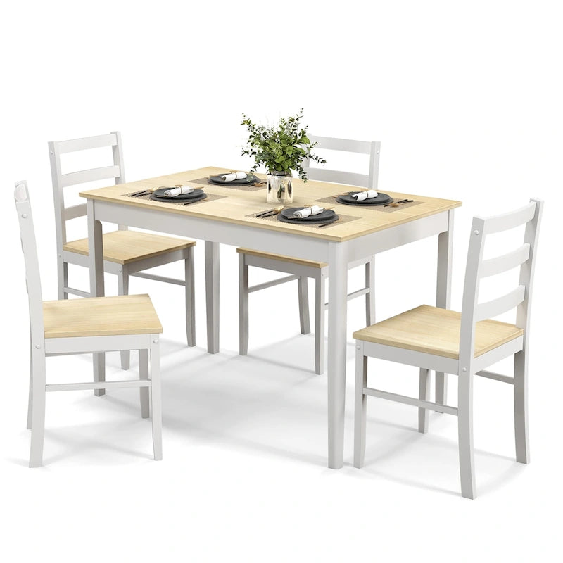 Costway Set da Pranzo 5 Pezzi in Legno Massello Mobili da Cucina con 22