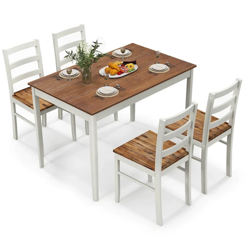 Costway Set da Pranzo 5 Pezzi in Legno Massello Mobili da Cucina con