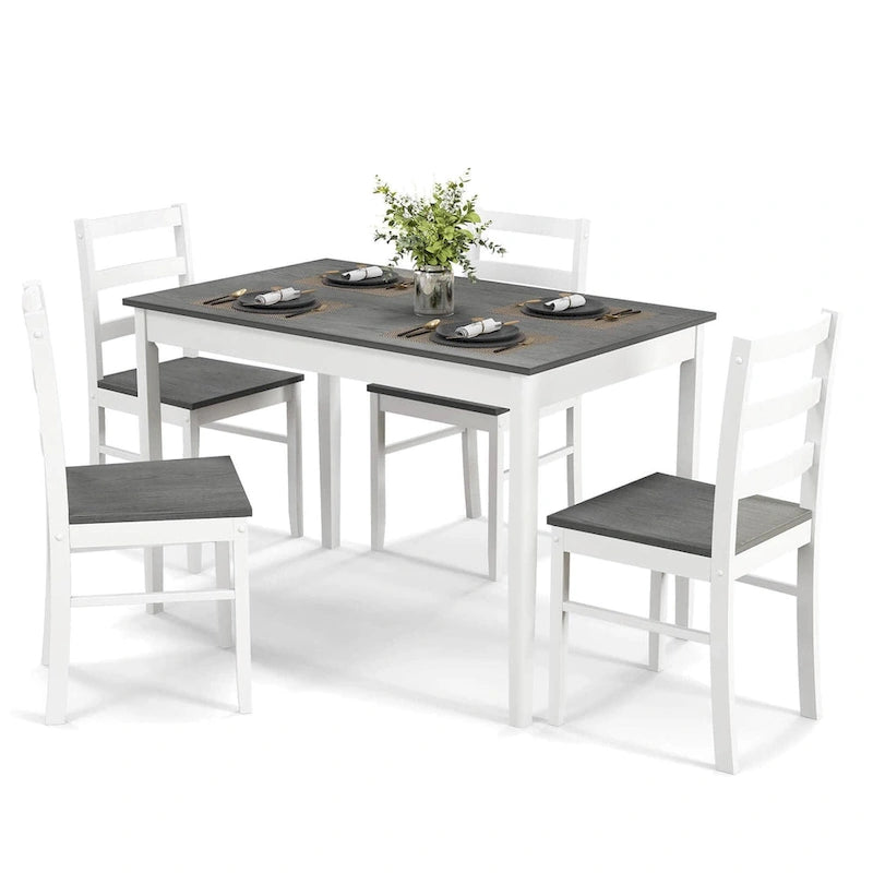 Costway Set da Pranzo 5 Pezzi in Legno Massello Mobili da Cucina con 3