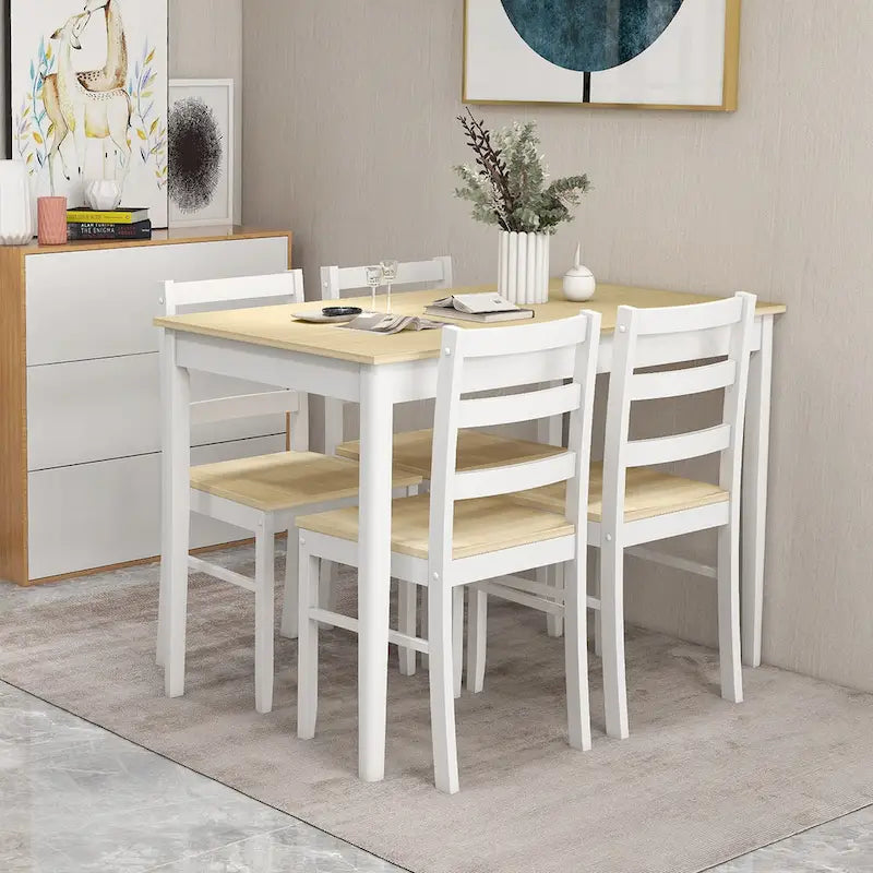 Costway Set da Pranzo 5 Pezzi in Legno Massello Mobili da Cucina con 4