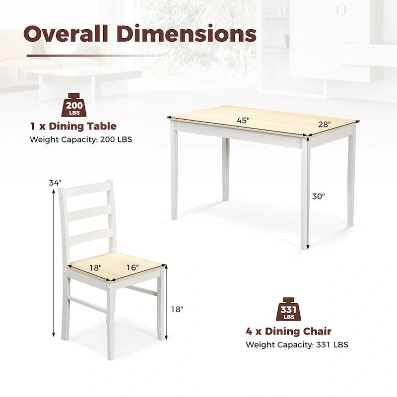 Costway Set da Pranzo 5 Pezzi in Legno Massello Mobili da Cucina con 5