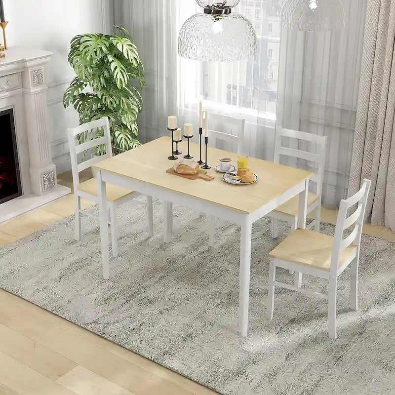 Costway Set da Pranzo 5 Pezzi in Legno Massello Mobili da Cucina con 6