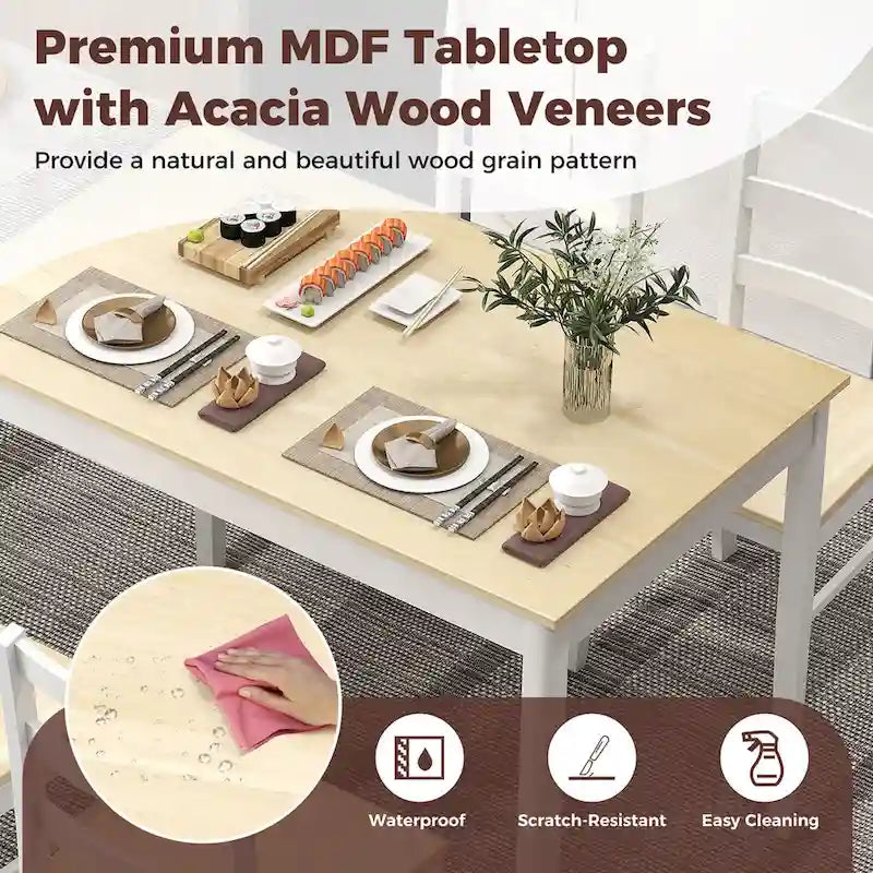 Costway Set da Pranzo 5 Pezzi in Legno Massello Mobili da Cucina con 7