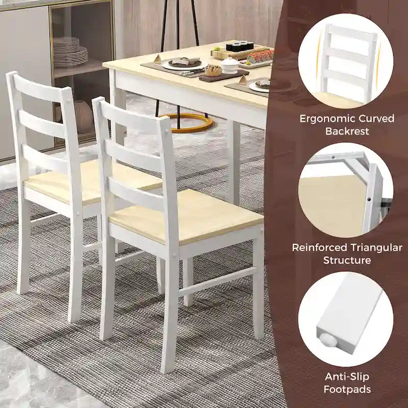 Costway Set da Pranzo 5 Pezzi in Legno Massello Mobili da Cucina con 8