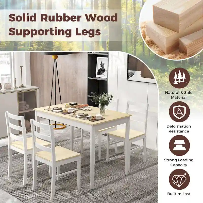 Costway Set da Pranzo 5 Pezzi in Legno Massello Mobili da Cucina con 9