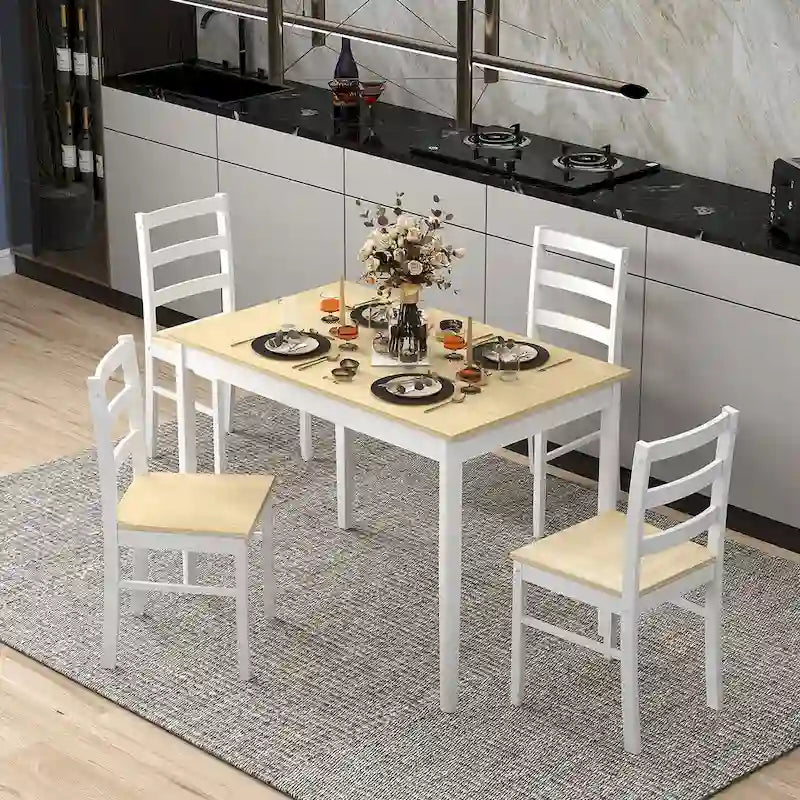 Costway Set da Pranzo 5 Pezzi in Legno Massello Mobili da Cucina con 10
