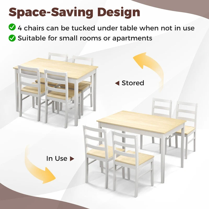 Costway Set da Pranzo 5 Pezzi in Legno Massello Mobili da Cucina con 11