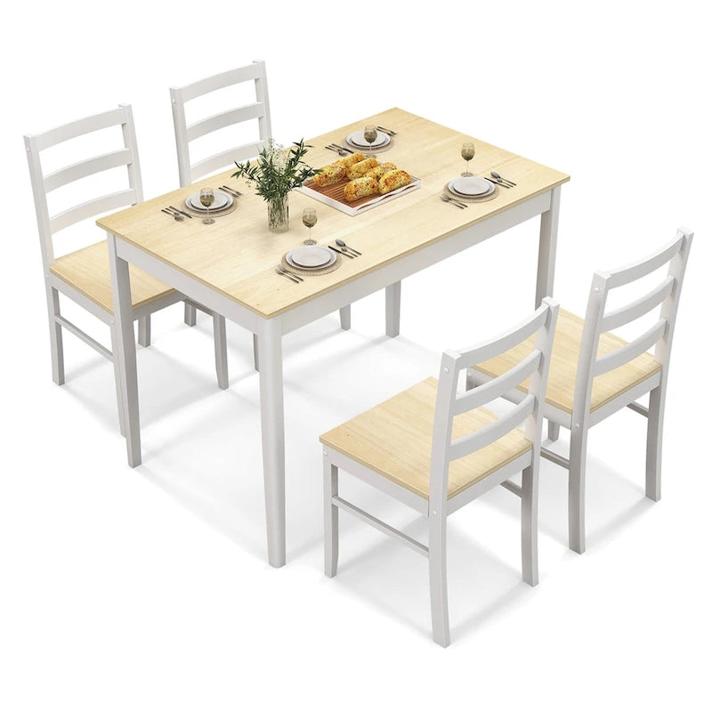 Costway Set da Pranzo 5 Pezzi in Legno Massello Mobili da Cucina con 12