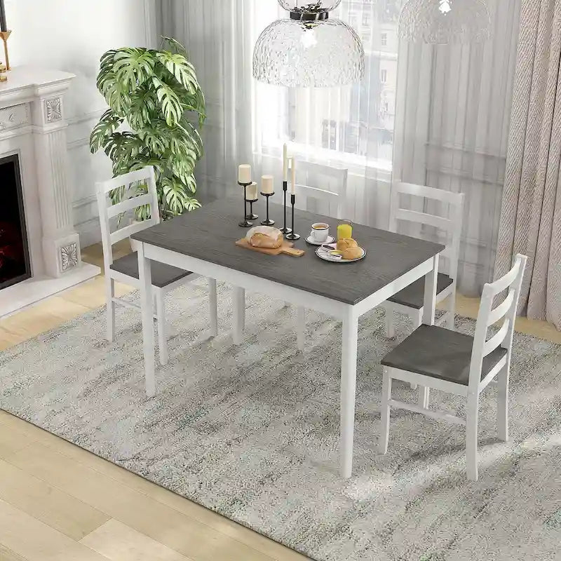 Costway Set da Pranzo 5 Pezzi in Legno Massello Mobili da Cucina con 13