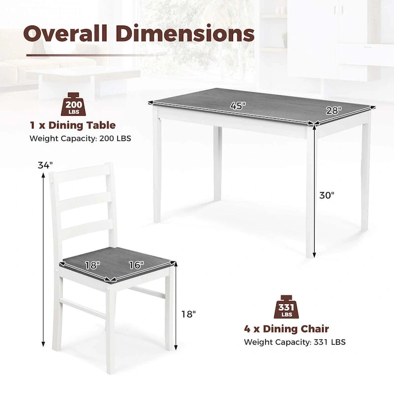 Costway Set da Pranzo 5 Pezzi in Legno Massello Mobili da Cucina con 14