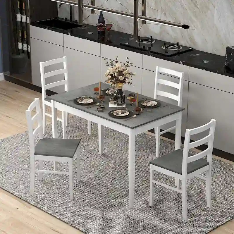 Costway Set da Pranzo 5 Pezzi in Legno Massello Mobili da Cucina con 15