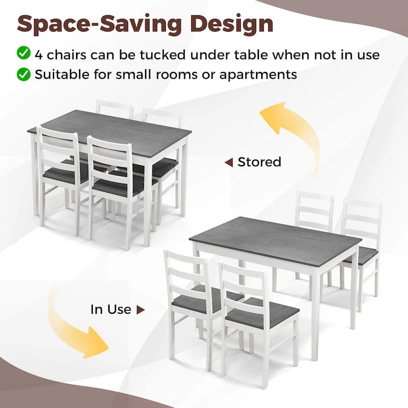 Costway Set da Pranzo 5 Pezzi in Legno Massello Mobili da Cucina con 16