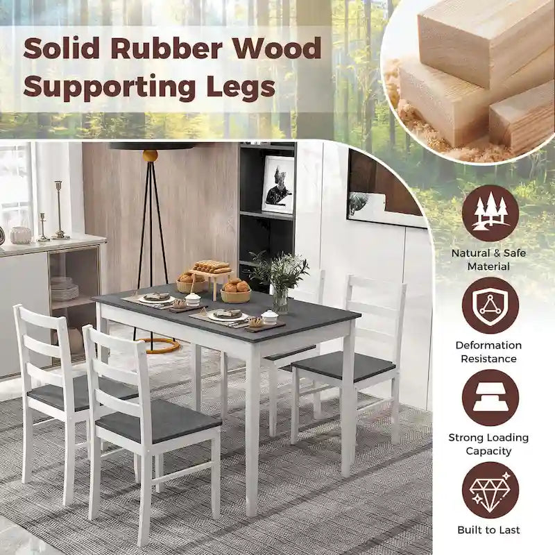 Costway Set da Pranzo 5 Pezzi in Legno Massello Mobili da Cucina con 17