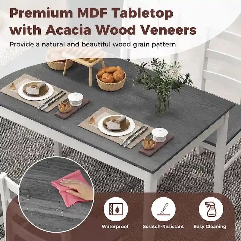 Costway Set da Pranzo 5 Pezzi in Legno Massello Mobili da Cucina con 18