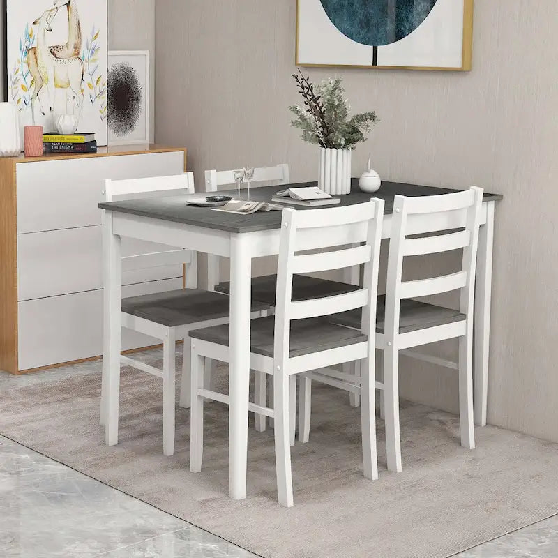Costway Set da Pranzo 5 Pezzi in Legno Massello Mobili da Cucina con 19