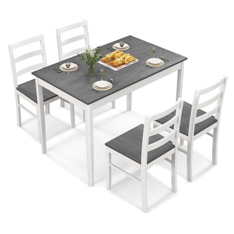 Costway Set da Pranzo 5 Pezzi in Legno Massello Mobili da Cucina con 21