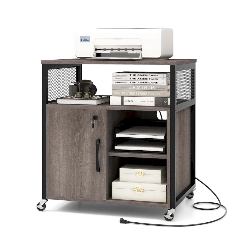 Costway File Cabinet on Wheels with Charging Station & Cable - See Details 21