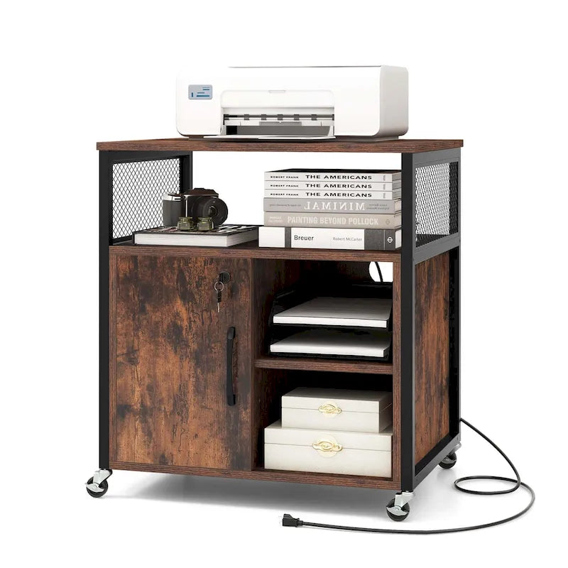 Costway File Cabinet on Wheels with Charging Station & Cable - See Details 22