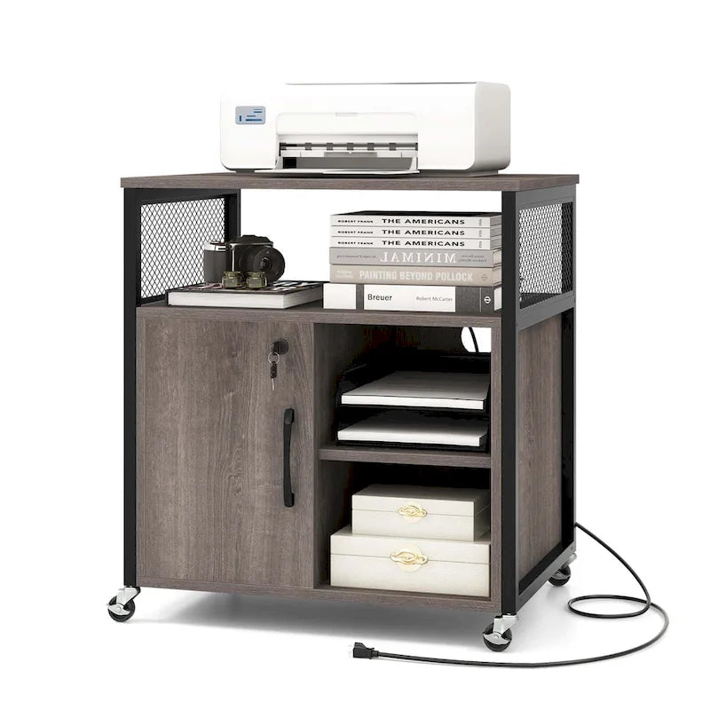 Costway File Cabinet on Wheels with Charging Station & Cable - See Details 2