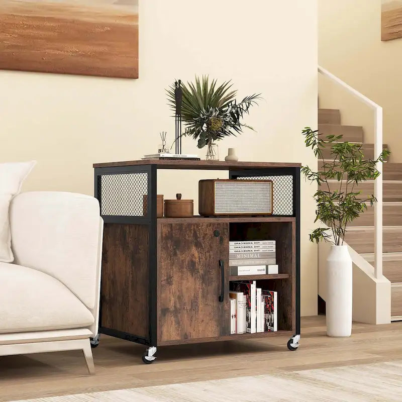 Costway File Cabinet on Wheels with Charging Station & Cable - See Details 6