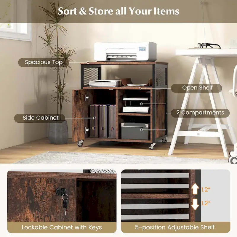 Costway File Cabinet on Wheels with Charging Station & Cable - See Details 7