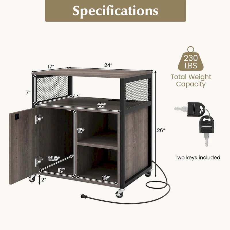 Costway File Cabinet on Wheels with Charging Station & Cable - See Details 13