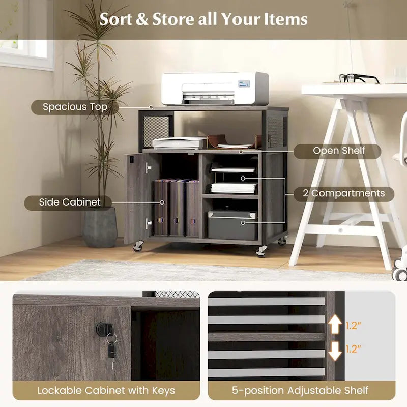 Costway File Cabinet on Wheels with Charging Station & Cable - See Details 16