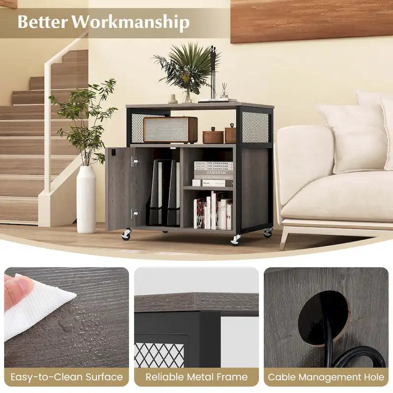 Costway File Cabinet on Wheels with Charging Station & Cable - See Details 19