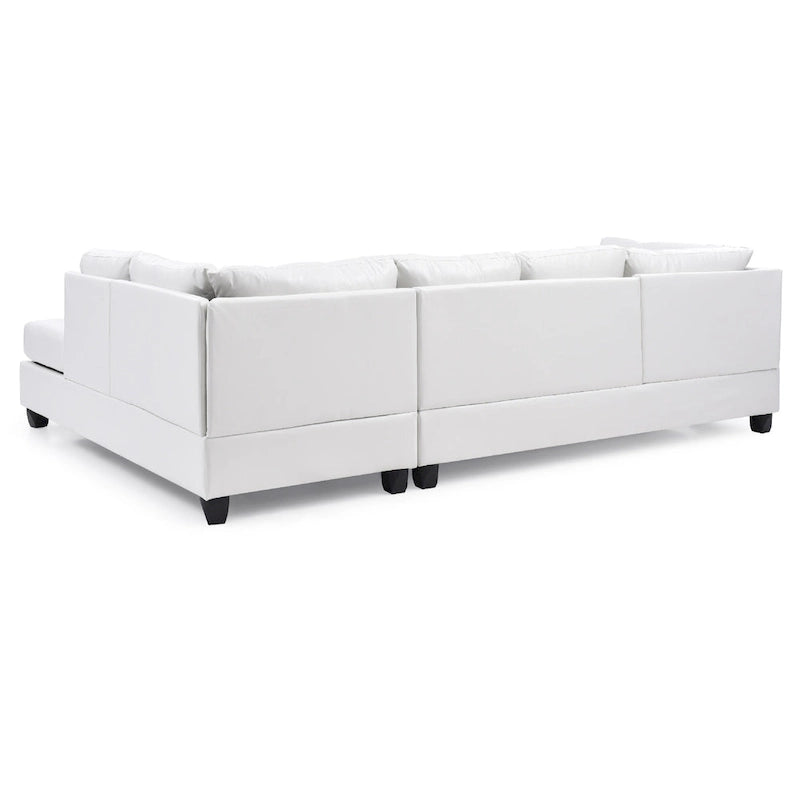 Reversible Faux Leather 4-Seater Sectional Sofa with Throw Pillows - 111 - White 4