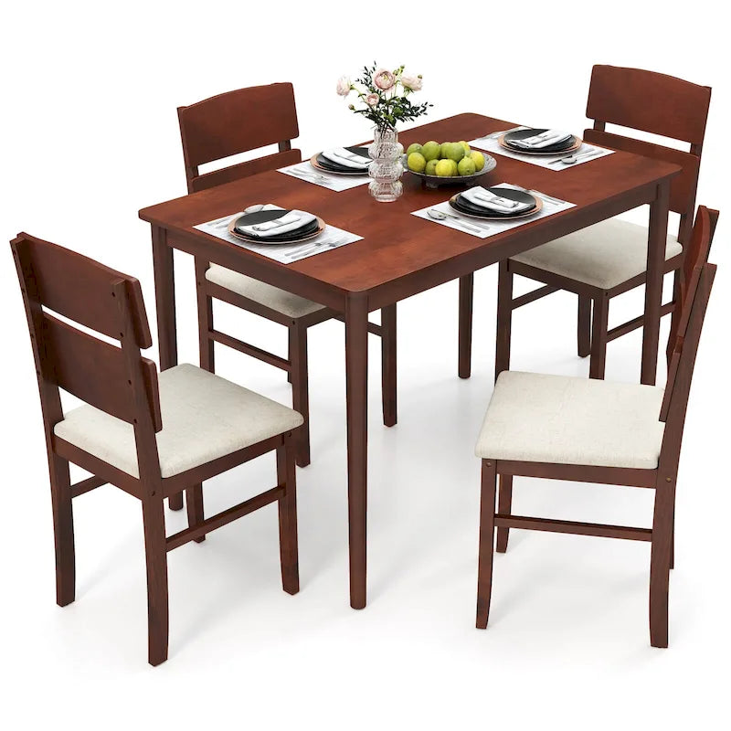 Costway 5 PCS Dining Table Set for 4 Farmhouse Wooden Table & 4 11