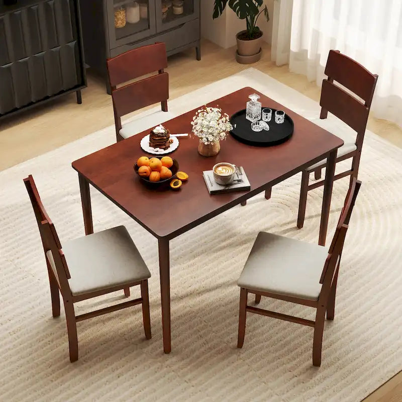 Costway 5 PCS Dining Table Set for 4 Farmhouse Wooden Table & 4 4