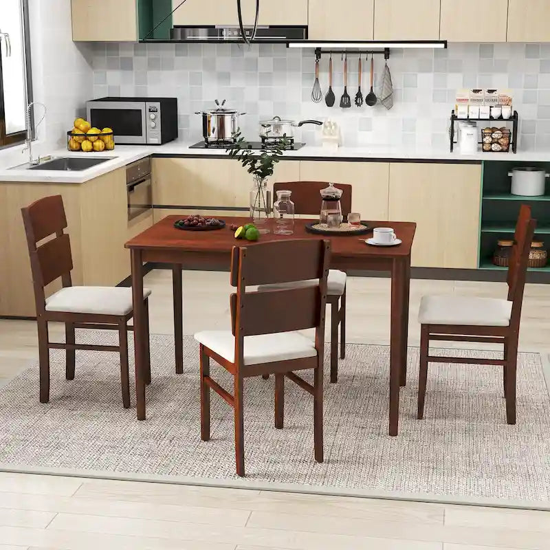 Costway 5 PCS Dining Table Set for 4 Farmhouse Wooden Table & 4 5