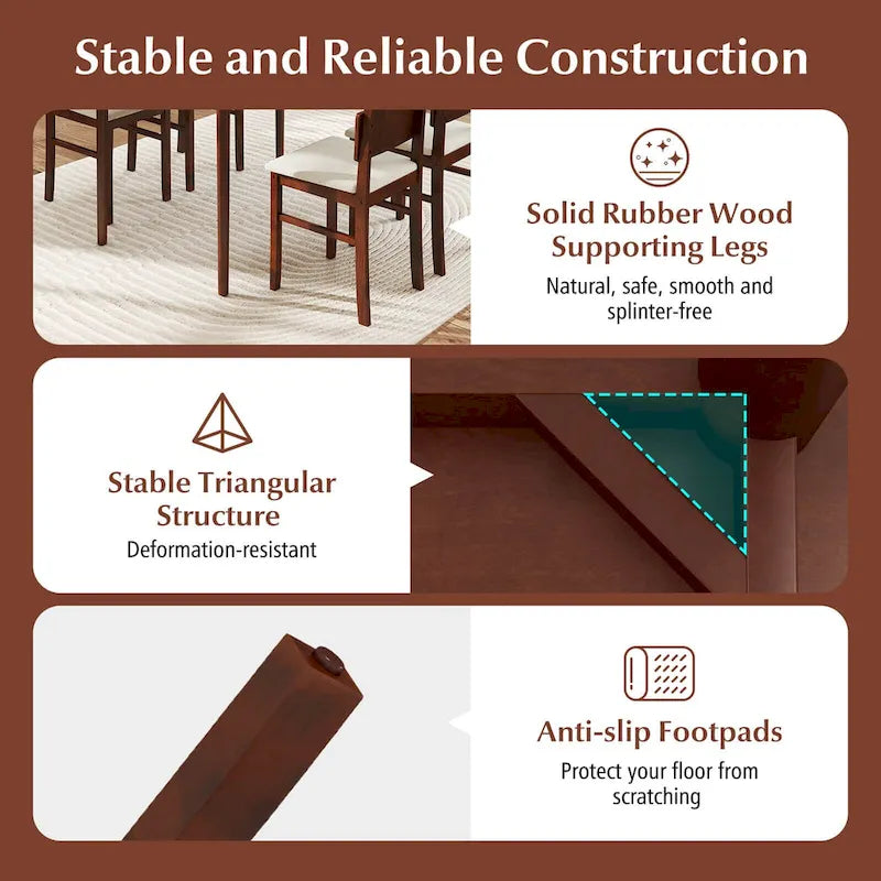 Costway 5 PCS Dining Table Set for 4 Farmhouse Wooden Table & 4 6