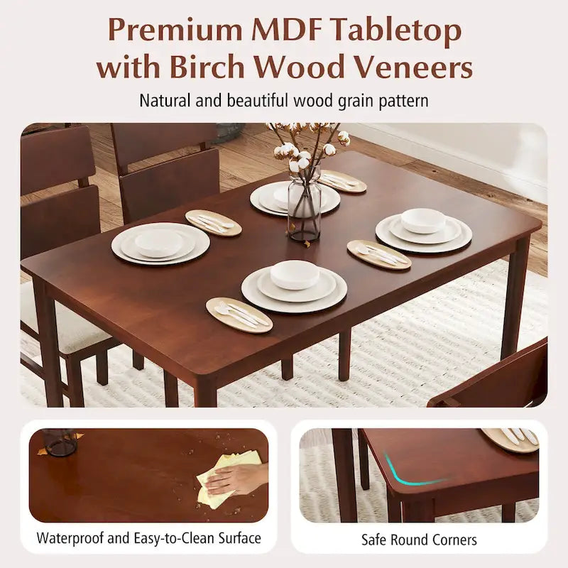 Costway 5 PCS Dining Table Set for 4 Farmhouse Wooden Table & 4 8