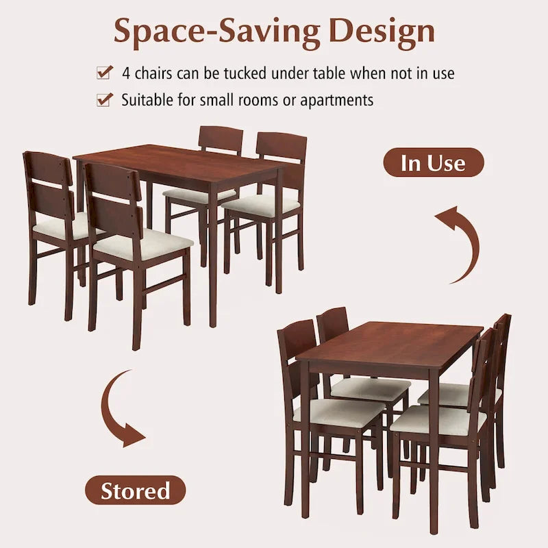 Costway 5 PCS Dining Table Set for 4 Farmhouse Wooden Table & 4 9