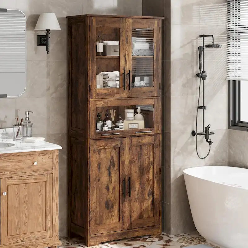 Tall Bathroom Cabinet, Linen Storage Cabinet with Doors and Adjustable Shelves and Drawer 33