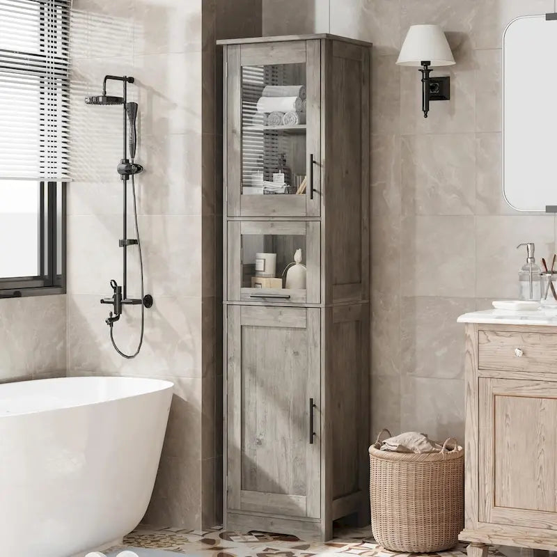 Tall Bathroom Cabinet, Linen Storage Cabinet with Doors and Adjustable Shelves and Drawer 37