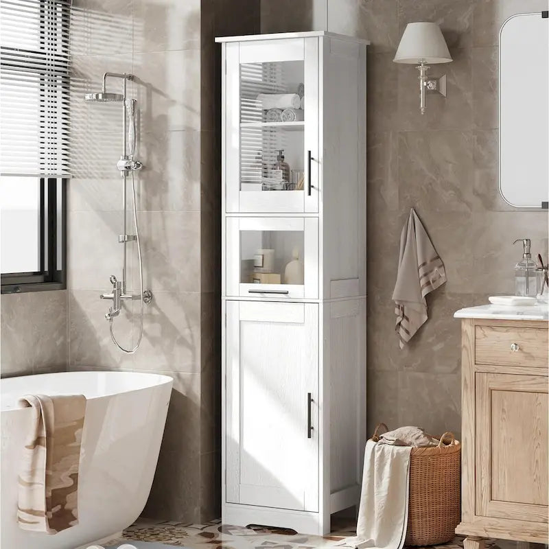 Tall Bathroom Cabinet, Linen Storage Cabinet with Doors and Adjustable Shelves and Drawer 38