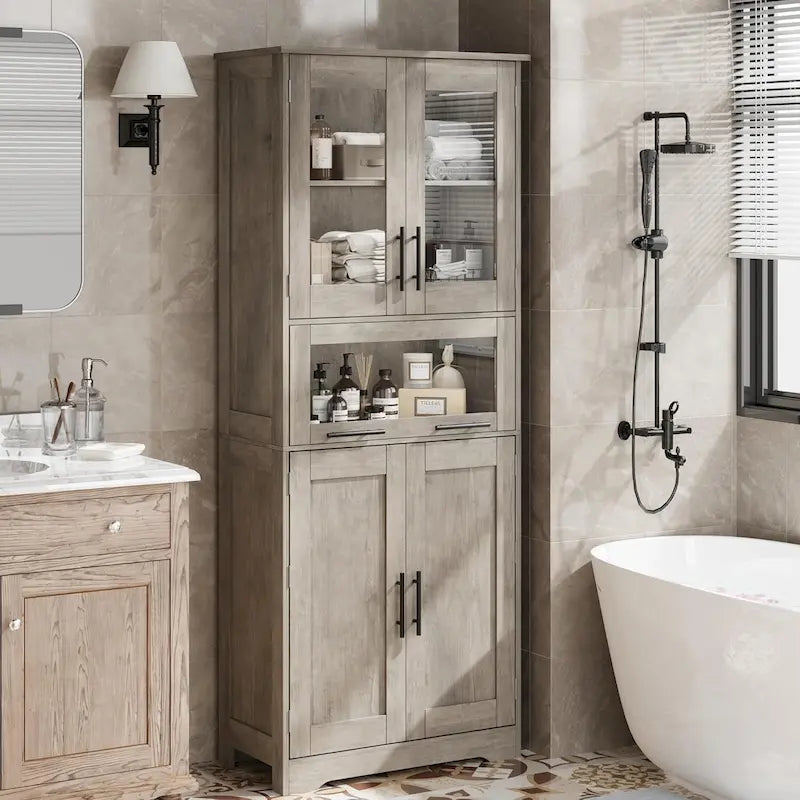 Tall Bathroom Cabinet, Linen Storage Cabinet with Doors and Adjustable Shelves and Drawer 39