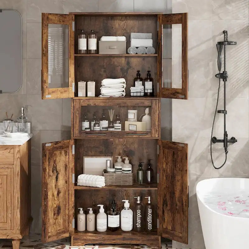 Tall Bathroom Cabinet, Linen Storage Cabinet with Doors and Adjustable Shelves and Drawer 4