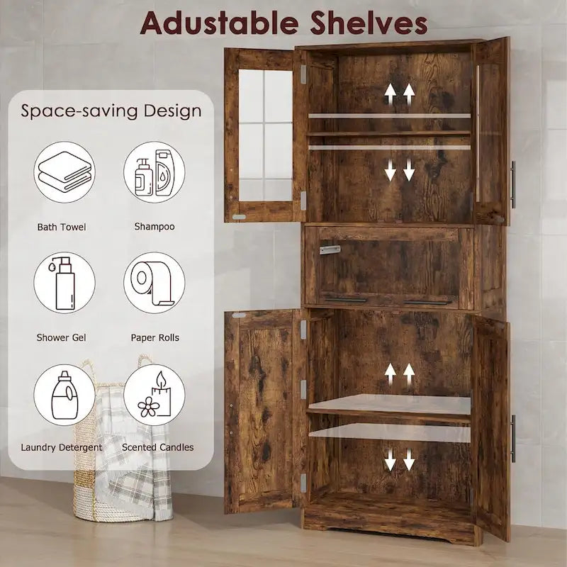 Tall Bathroom Cabinet, Linen Storage Cabinet with Doors and Adjustable Shelves and Drawer 5