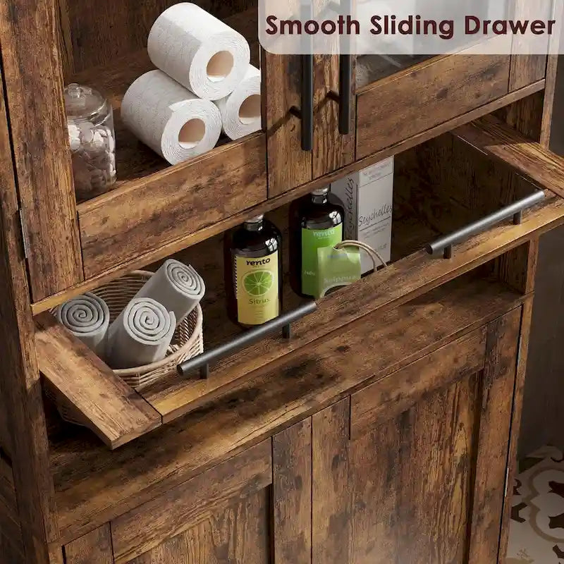 Tall Bathroom Cabinet, Linen Storage Cabinet with Doors and Adjustable Shelves and Drawer 6