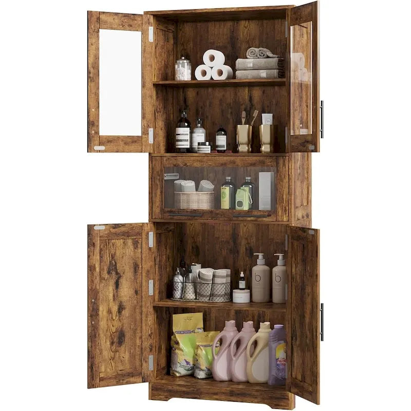 Tall Bathroom Cabinet, Linen Storage Cabinet with Doors and Adjustable Shelves and Drawer 9