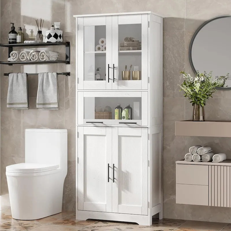 Tall Bathroom Cabinet, Linen Storage Cabinet with Doors and Adjustable Shelves and Drawer 10
