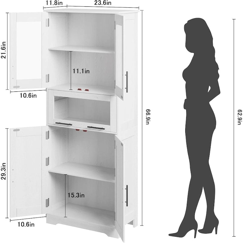 Tall Bathroom Cabinet, Linen Storage Cabinet with Doors and Adjustable Shelves and Drawer 11